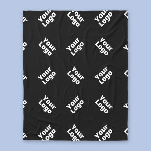 Your Logo Simple Repeating Logo Black Fleece Blanket
