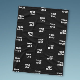 Your Logo Simple Repeating Logo | Black Fleece Blanket