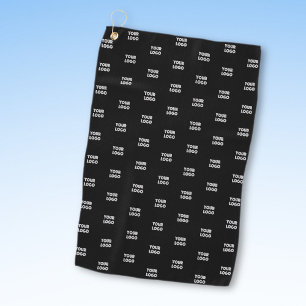 Your Logo Simple Repeating Logo Black Golf Towel