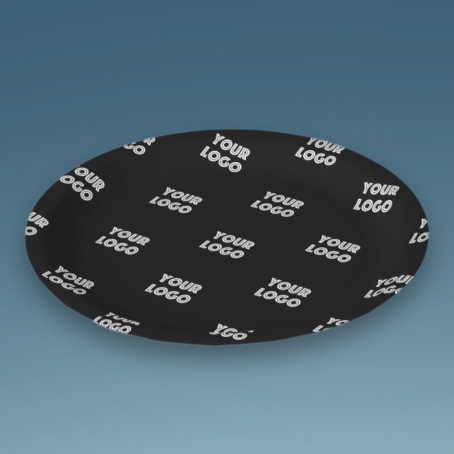 Your Logo Simple Repeating Logo | Black Paper Plates (Creator Uploaded)
