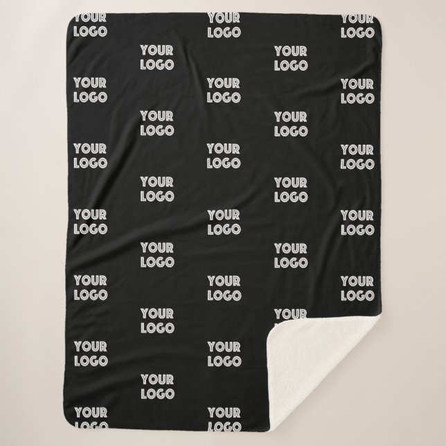 Your Logo Simple Repeating Logo | Black Sherpa Blanket (Front)