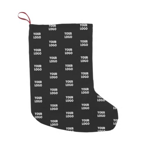 Your Logo Simple Repeating Logo  Black Small Christmas Stocking
