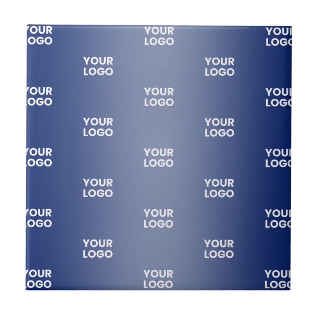 Your Logo Simple Repeating Logo Navy Blue Gradient Ceramic Tile (Front)