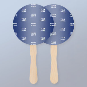 Your Logo Simple Repeating Logo Navy Blue Gradient Hand Fan