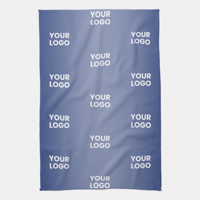 Your Logo Simple Repeating Logo Navy Blue Gradient Kitchen Towel (Vertical)