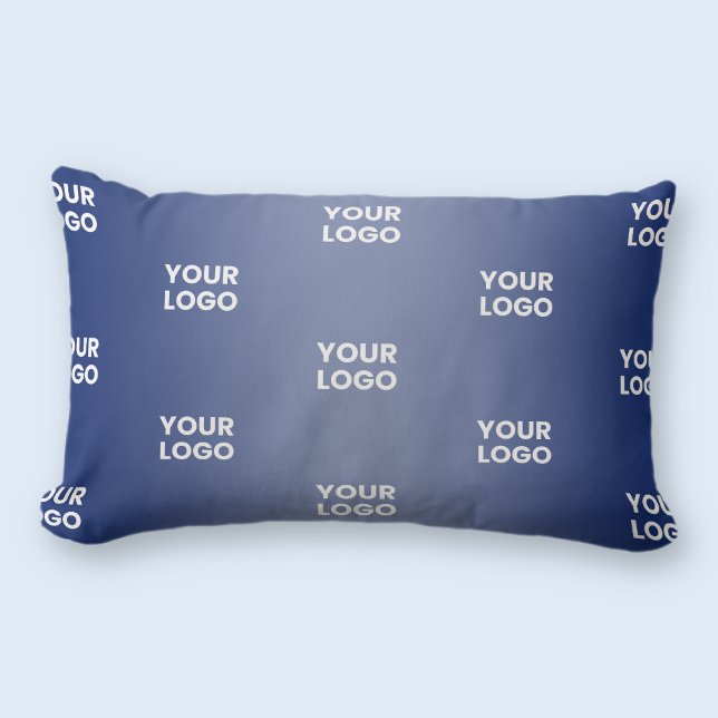 Your Logo Simple Repeating Logo Navy Blue Gradient Lumbar Pillow (Creator Uploaded)