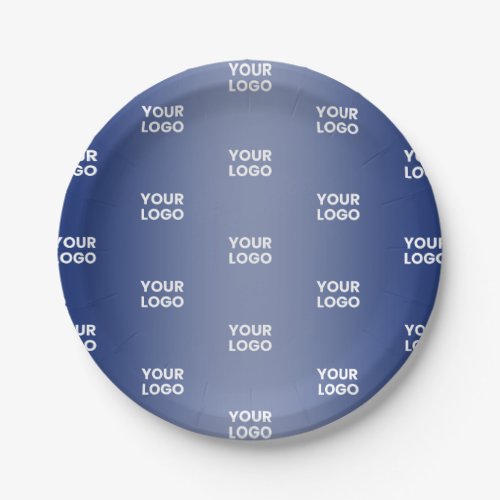 Your Logo Simple Repeating Logo Navy Blue Gradient Paper Plates