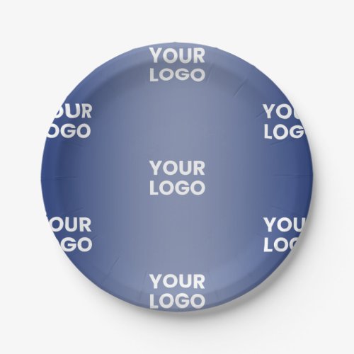 Your Logo Simple Repeating Logo Navy Blue Gradient Paper Plates