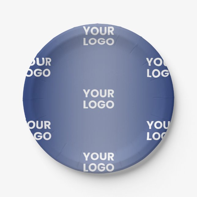 Your Logo Simple Repeating Logo Navy Blue Gradient Paper Plates (Front)