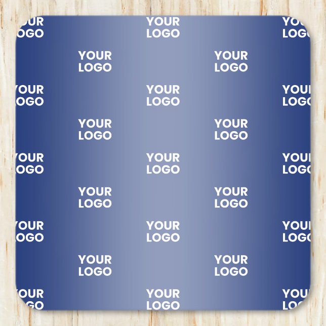 Your Logo Simple Repeating Logo Navy Blue Gradient Square Paper Coaster (Creator Uploaded)