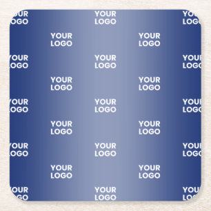Your Logo Simple Repeating Logo Navy Blue Gradient Square Paper Coaster
