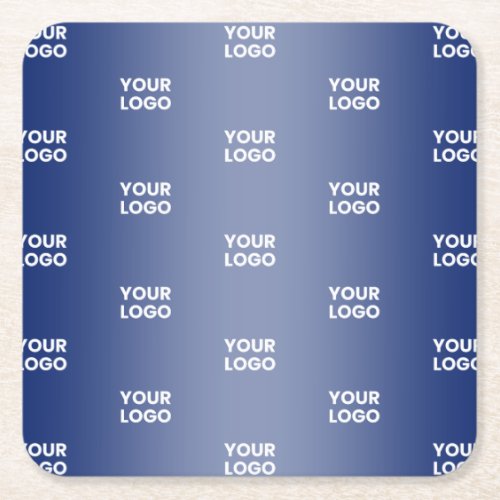 Your Logo Simple Repeating Logo Navy Blue Gradient Square Paper Coaster