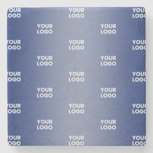 Your Logo Simple Repeating Logo Navy Blue Gradient Stone Coaster