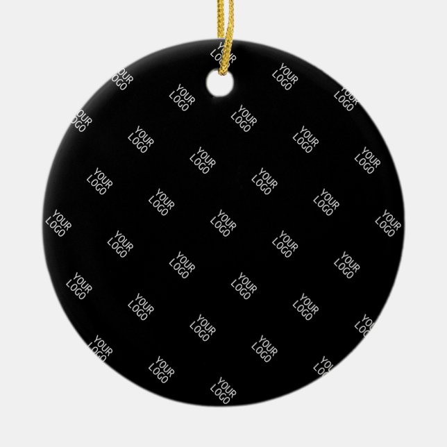 Your Logo Simple Repeating Logo Pattern | Black Ceramic Ornament (Front)