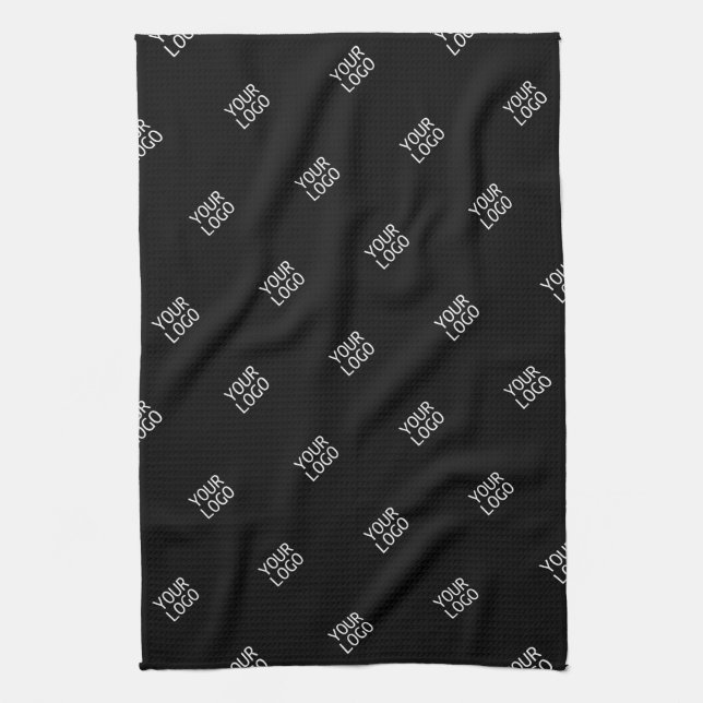 Your Logo Simple Repeating Logo Pattern | Black Kitchen Towel (Vertical)