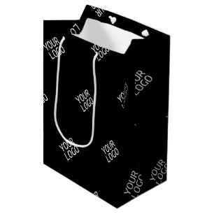 Your Logo Simple Repeating Logo Pattern Black Medium Gift Bag
