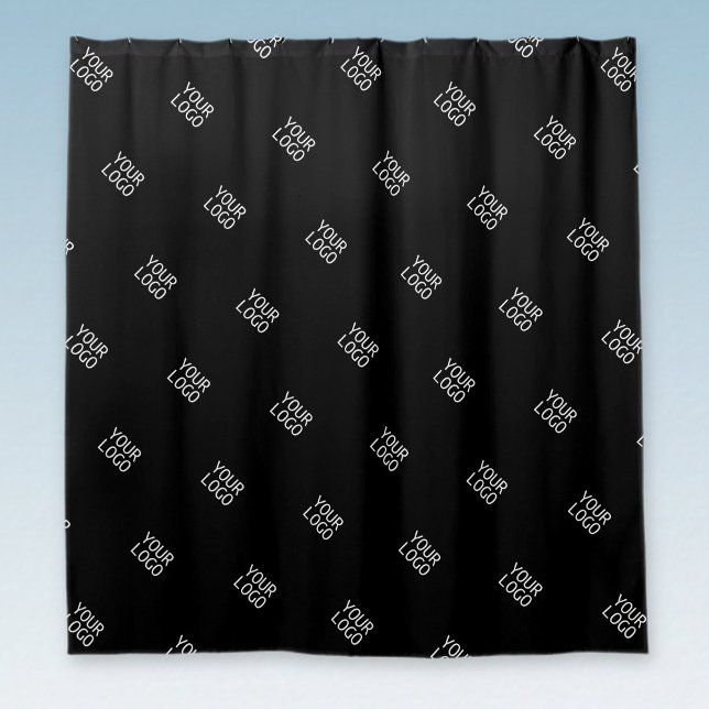 Your Logo Simple Repeating Logo Pattern | Black Shower Curtain (Creator Uploaded)