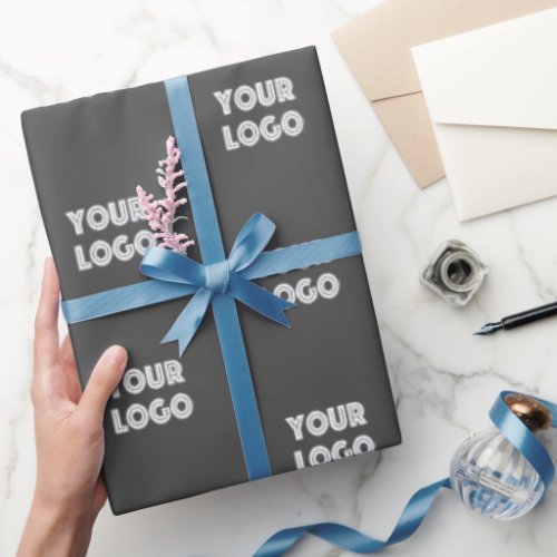 Your Logo  Simple Repeating Logo Replacement Grey Wrapping Paper