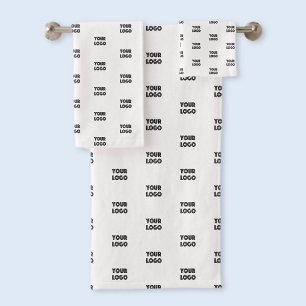 Your Logo Simple Repeating Logo White Bath Towel Set
