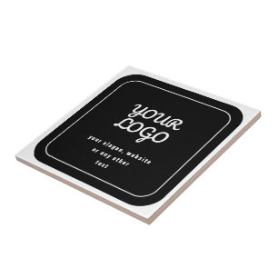 Your Logo & Slogan or other text   Black & White Ceramic Tile