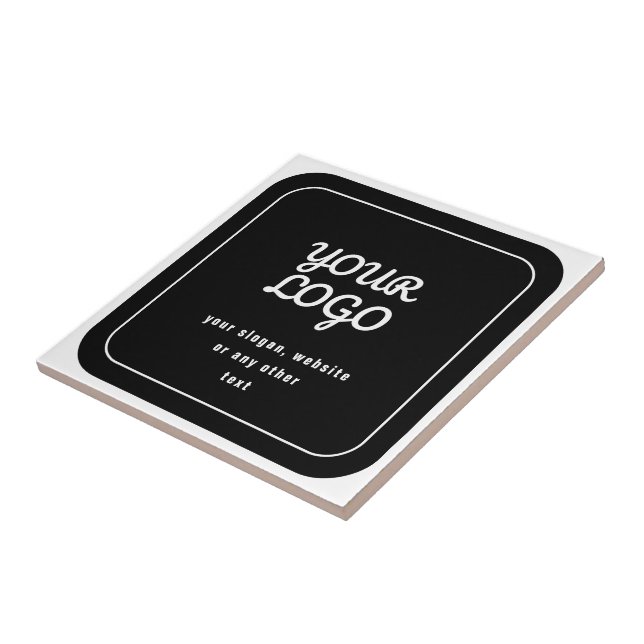 Your Logo & Slogan or other text | Black & White Ceramic Tile (Side)