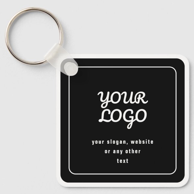 Your Logo & Slogan or other text | Black & White Keychain (Front)