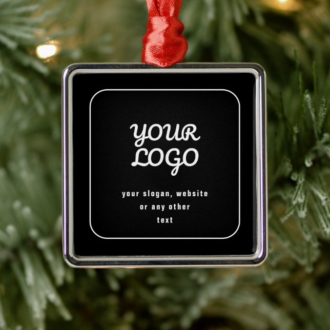 Your Logo & Slogan or other text | Black & White Metal Ornament (Tree)