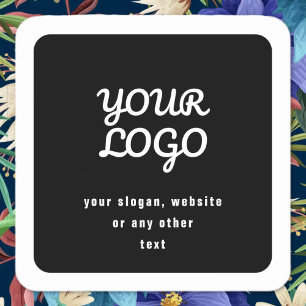 Your Logo & Slogan or other text   Black & White Square Sticker