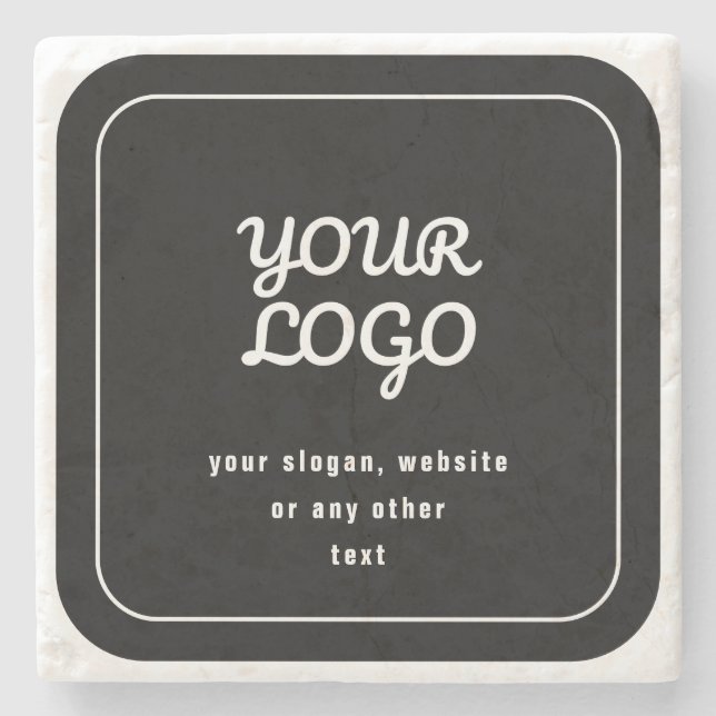 Your Logo & Slogan or other text | Black & White Stone Coaster (Front)