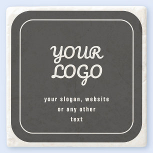Your Logo & Slogan or other text Black & White Stone Coaster