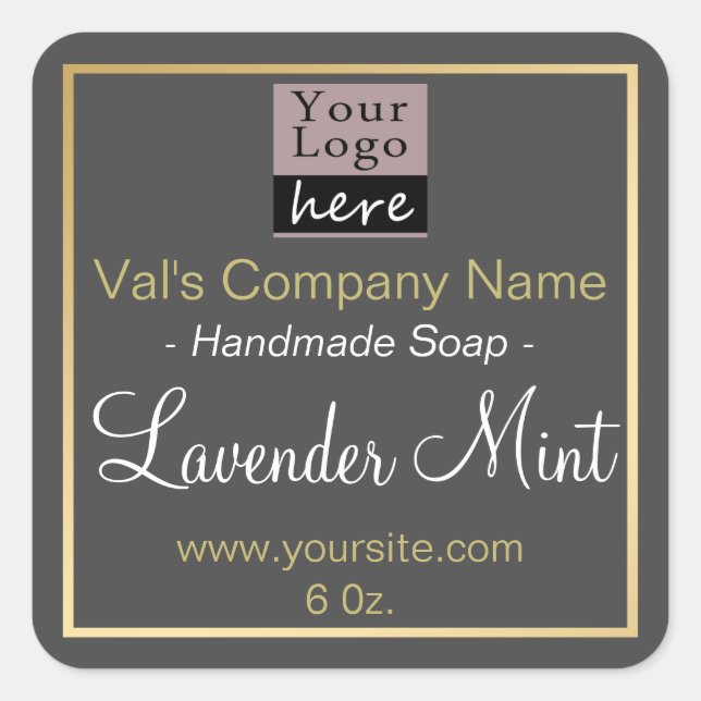 Your Logo Soap Custom Faux Gold Border Square Sticker (Front)
