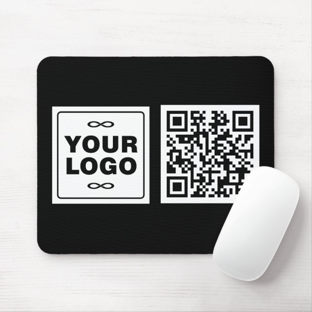 Your Logo - Square - Background WHITE + QR code Mouse Pad (With Mouse)