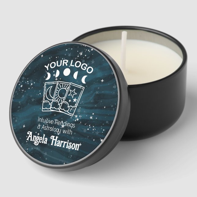Your Logo Starry Night Sky Dark Blue Tarot Mini Candle Favors (Corner)
