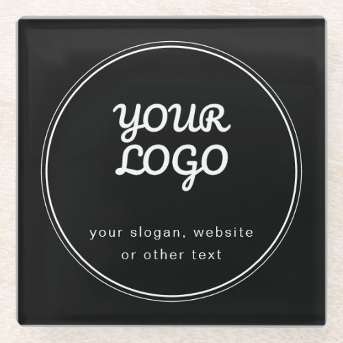 Your Logo Stylish Editable Black  White Glass Coaster
