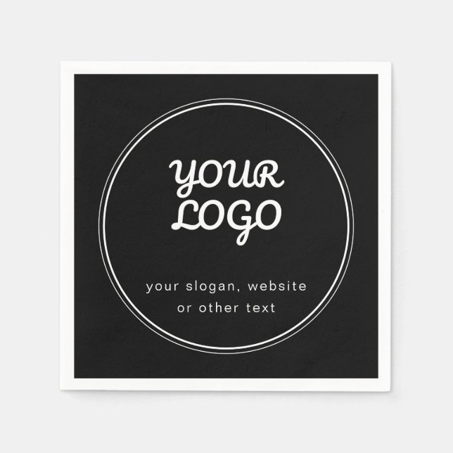 Your Logo Stylish Editable Black & White Napkins (Front)