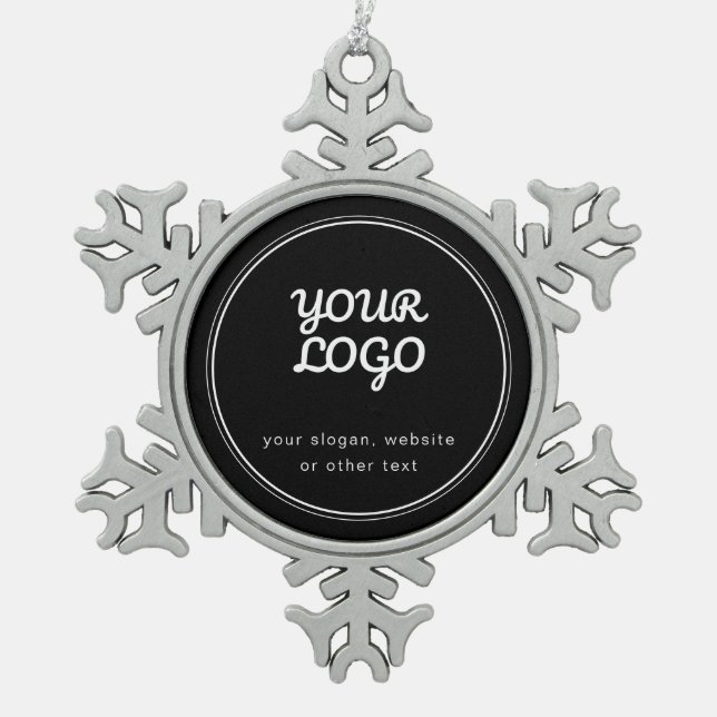 Your Logo Stylish Editable Black & White Snowflake Pewter Christmas Ornament (Front)