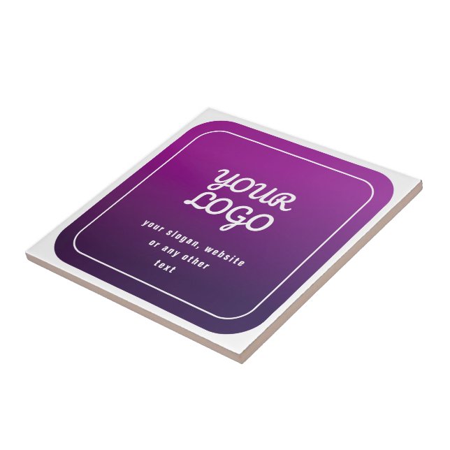 Your Logo & Stylish Light to Dark Purple Ombre Ceramic Tile (Side)