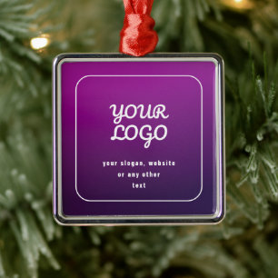 Your Logo & Stylish Light to Dark Purple Ombre Metal Ornament