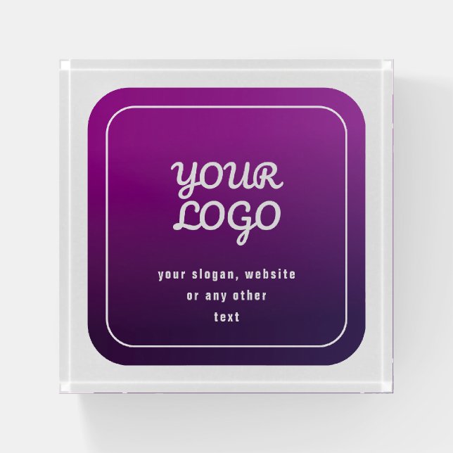 Your Logo & Stylish Light to Dark Purple Ombre Paperweight (Front)