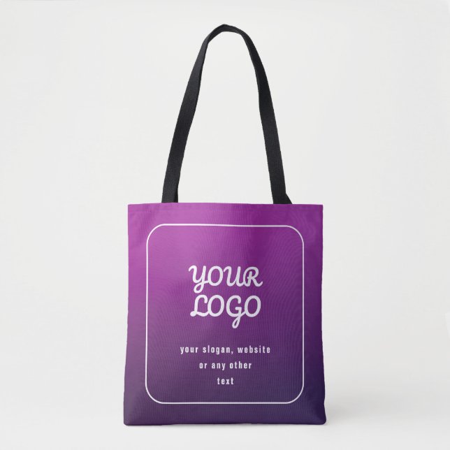 Your Logo & Stylish Light to Dark Purple Ombre Tote Bag (Front)