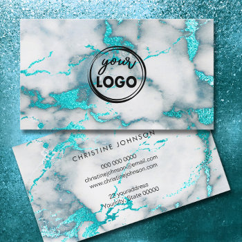 Your Logo Teal Marble Background Business Card by amoredesign at Zazzle