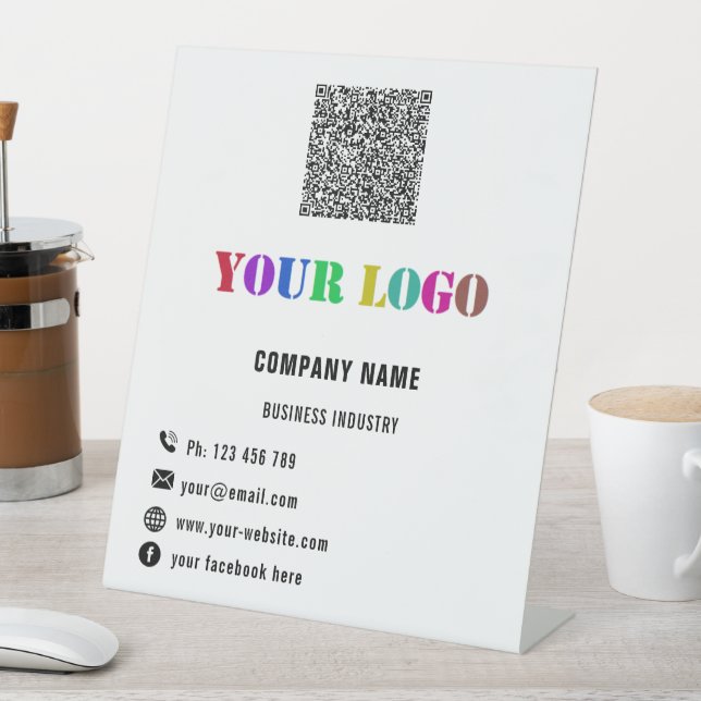 Your Logo Text and QR Code Pedestal Sign Template (In SItu)