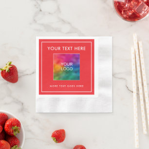 Your Logo Text Christmas Red White Coined Cocktail Napkins
