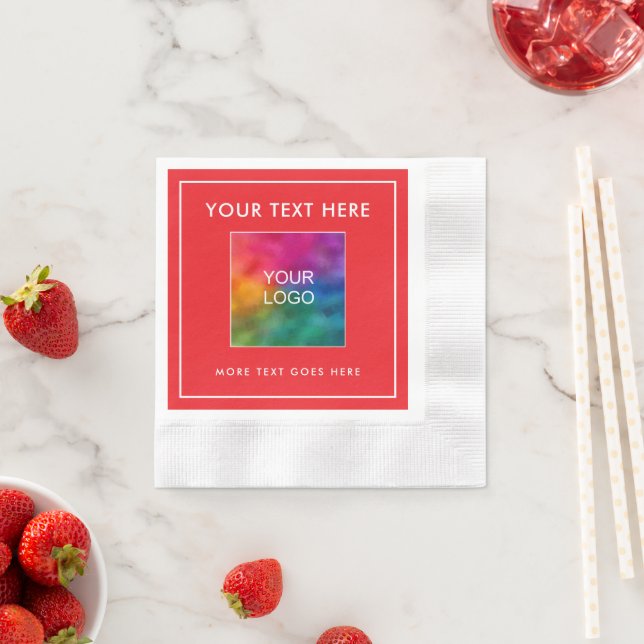 Your Logo Text Christmas Red White Coined Cocktail Napkins (Insitu)