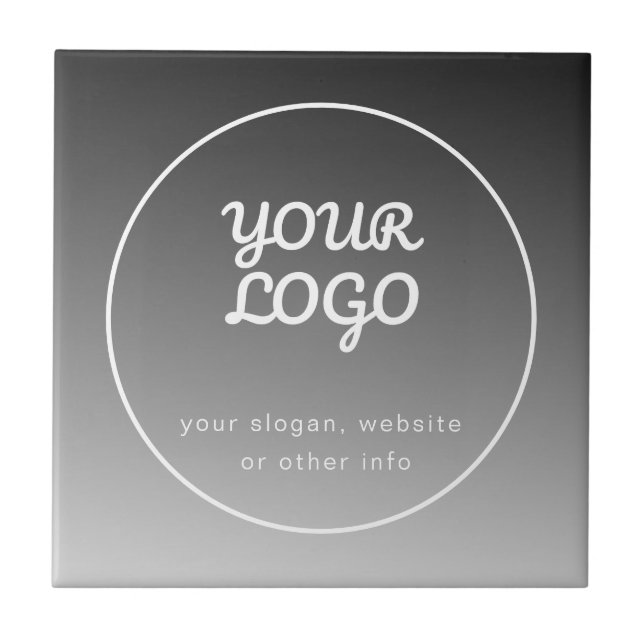 Your Logo & Text | Dark Grey Gradient Ceramic Tile (Front)