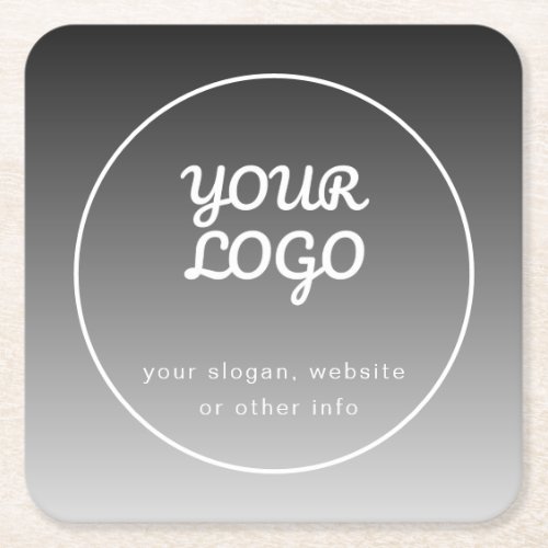 Your Logo  Text  Dark Grey Gradient Square Paper Coaster