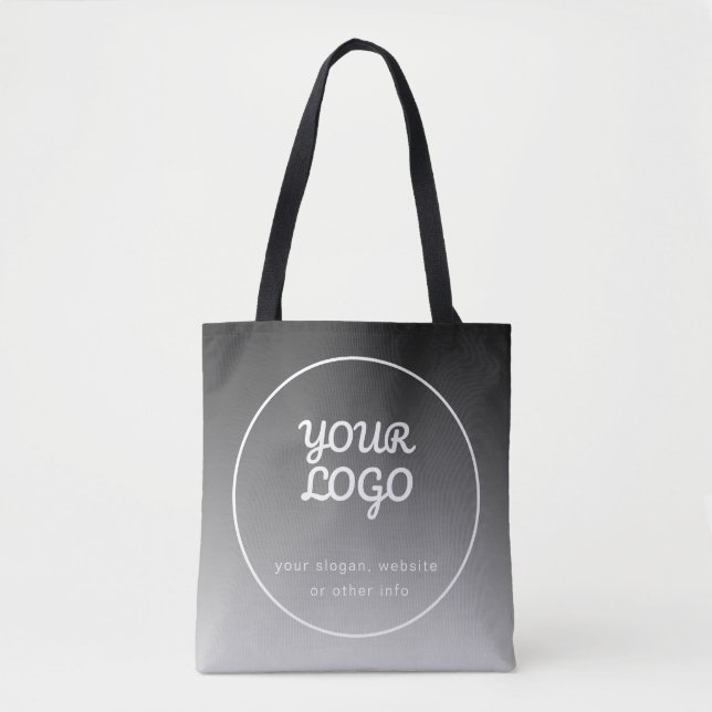 Your Logo & Text | Dark Grey Gradient Tote Bag (Front)