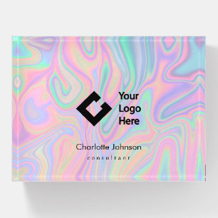 Your Logo + Text - Holographic Iridescent Mouse P Paperweight