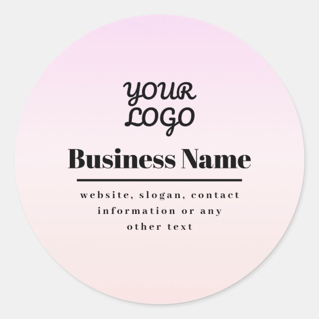Your Logo & Text | Pink & Peach Ombre Classic Round Sticker (Front)