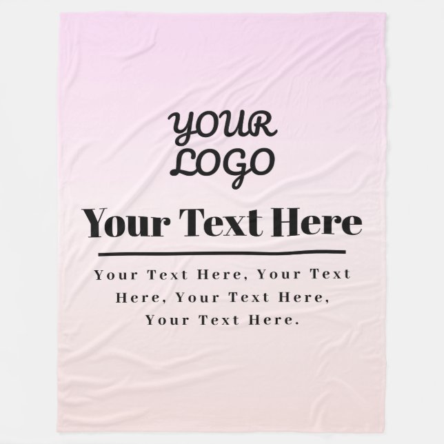 Your Logo & Text | Pink & Peach Ombre Fleece Blanket (Front)